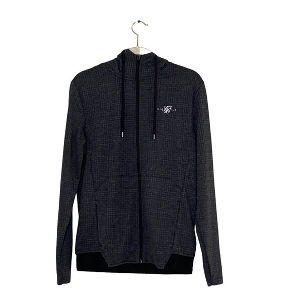 SikSilk NWT Tonal Check Agility Zip Through Drawstring Hoodie, Grey Men’s Size S - Picture 2 of 7